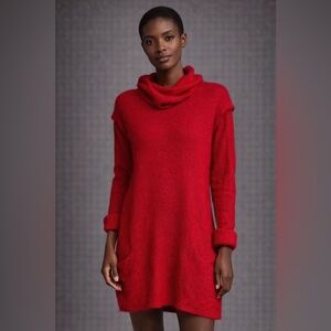 Designer Rad Hourani Red Mohair Wool Cocoon Sweater Dress